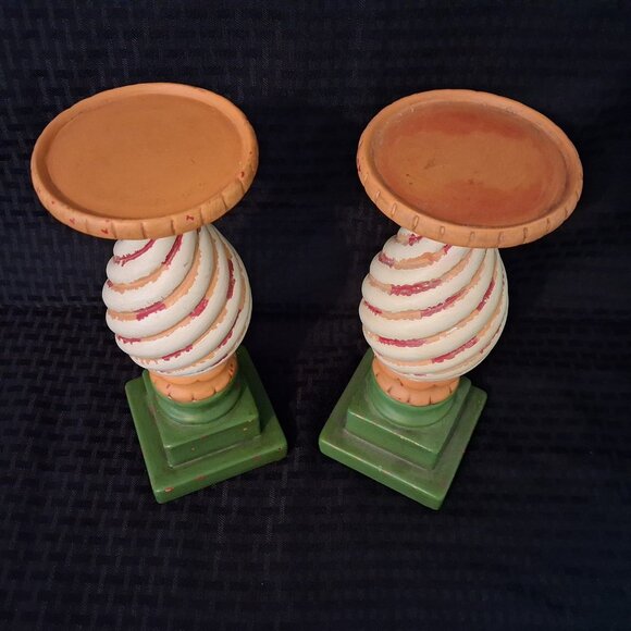 Southern Living at Home Carousel PAIR Candle Holder Ceramic Pillar Stand 10" - Picture 2 of 5